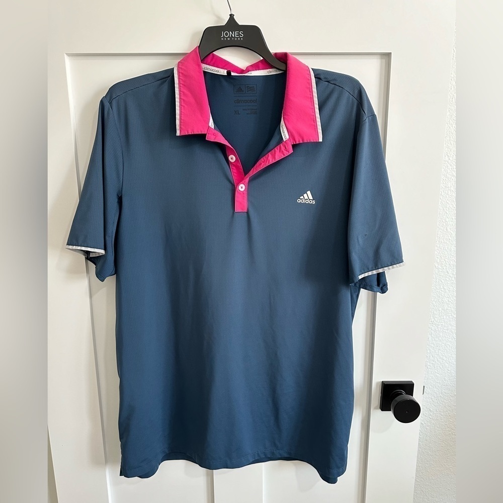 Adidas Climacool Men’s polo shirt sleeved tee shirt, XL, EUC, pink and blue